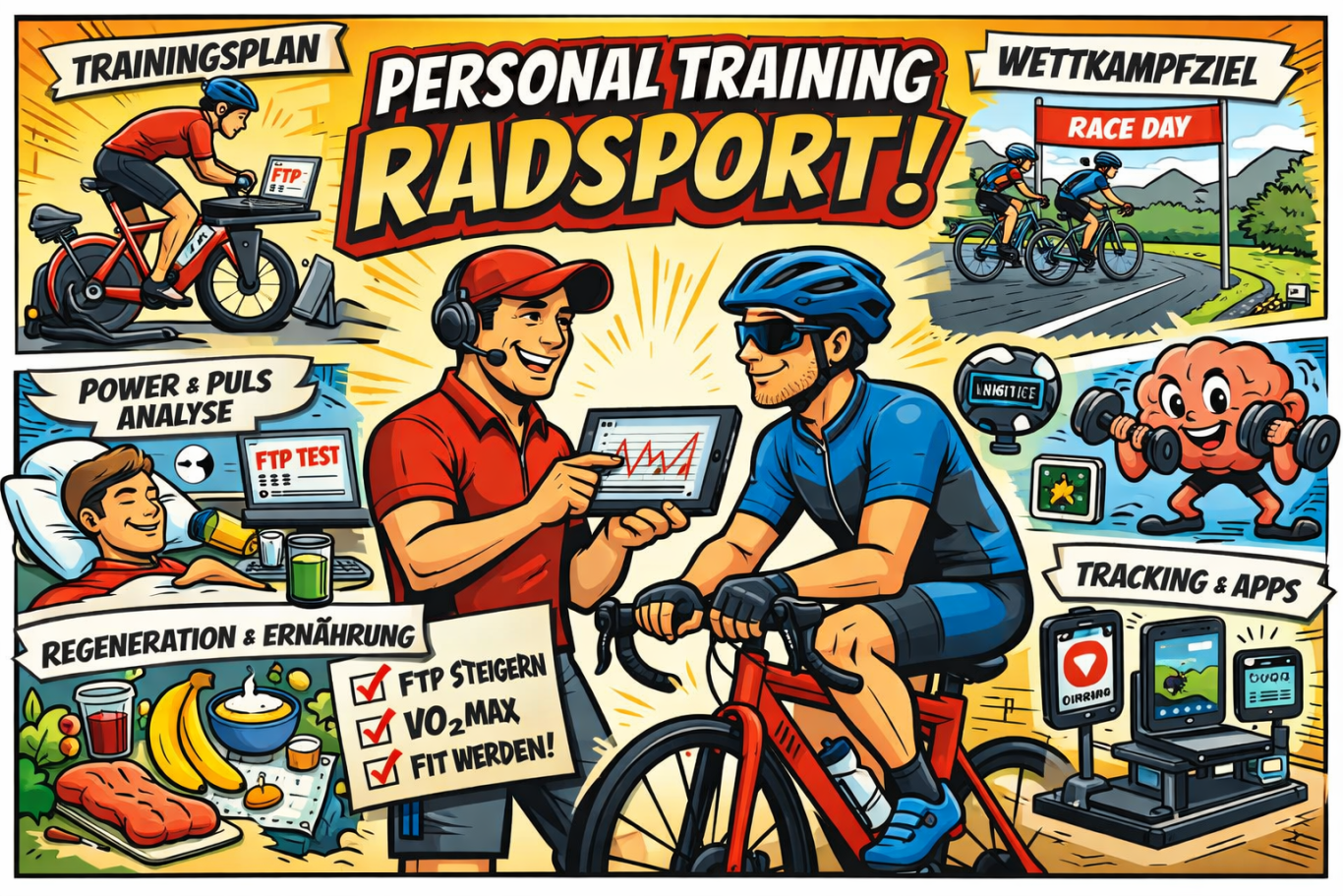 Personalisierte Trainingsberatung für Radfahrer mit Fitnessplänen und Ernährungstipps.